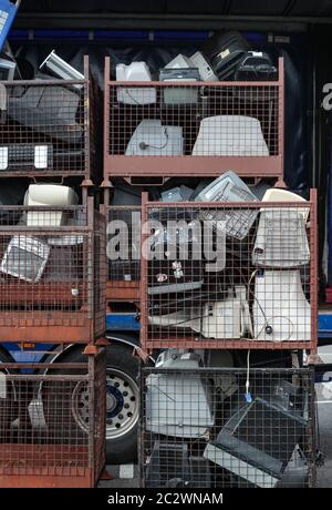 Listowel, Irland - 19. Juli 2019: Veranstaltung zur Sammlung von Elektronikschrott für das Recycling in der Stadt Listowel, Republik Irland Stockfoto