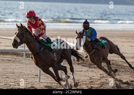 Rossbeigh Beach, Irland - 25. August 2019: Pferderennen am Rossbeigh Beach in der Grafschaft Kerry, Glenbeigh Festival & Races findet jedes Jahr am Th statt Stockfoto