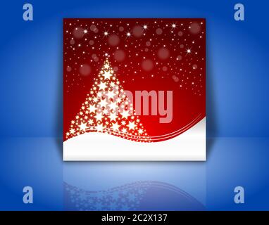 Weihnachtskarte mit dekorativem Weihnachtsbaum auf blauem Hintergrund - Illustration Stockfoto