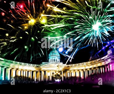 Gezeichnete Bild - Neues Jahr Tanne vor dem Kasaner Kathedrale in St. Petersburg. Russland Stockfoto