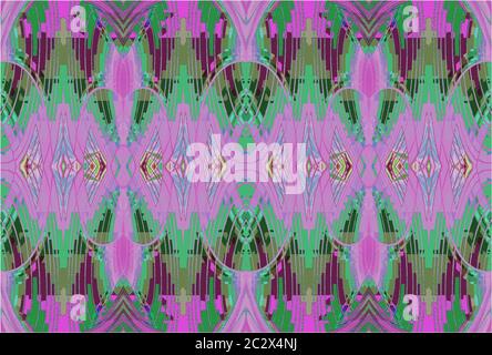 Regelmäßiges Ornamentmuster grün violett und lila horizontal Stockfoto