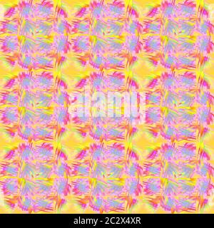 Regelmäßiges rundes Muster in verschobenen Quadraten gelb orange rosa violett hellblau Stockfoto