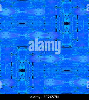 Regelmäßige komplizierte Ellipsen und Rautenmuster in Blautönen mit lila und schwarzen Elementen verschoben Stockfoto