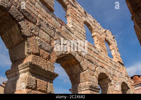 Detail der römischen Amphitheater Arena di Verona, Verona, Italien Stockfoto