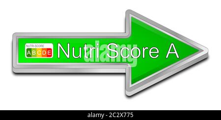 Grüner Pfeil Nutri-Score-Etikett, 5-farbiger Nährstoffaufkleber - Illustration Stockfoto