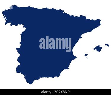 Karte von Spanien in blauer Farbe Stockfoto