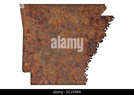 Karte von Arkansas auf rostiges Metall Stockfoto