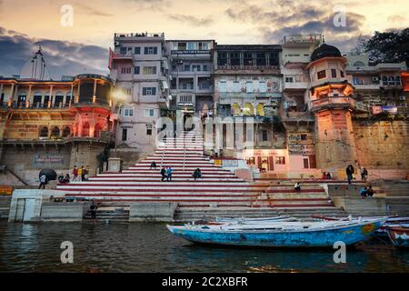 Auf Bootstour auf dem Ganges. Varanasi, Indien Stockfoto