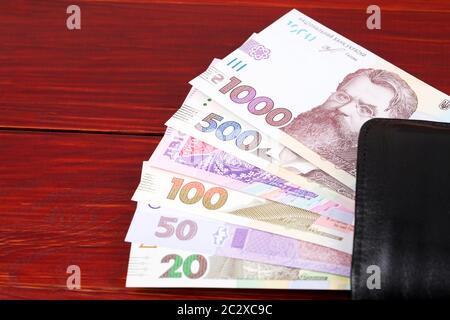 Ukrainische Geld in der schwarzen Mappe Stockfoto