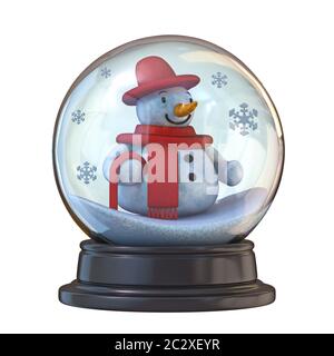 Snow Ball mit Schneemann 3D Rendering Illustration auf weißem Hintergrund Stockfoto
