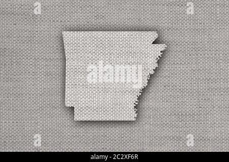 Karte von Arkansas auf alte Bettwäsche Stockfoto