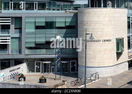 Außenansicht des Waverley Court und der Büros des Stadtrats von Edinburgh, Schottland, Großbritannien Stockfoto