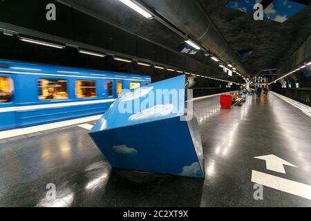 STOCKHOLM, SCHWEDEN - 22. Mai 2014. Stockholm U-Bahn, Schweden, Innenraum von Vreten Stockfoto