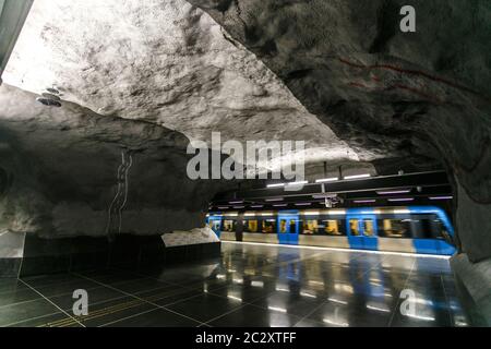 STOCKHOLM, SCHWEDEN - 22. Mai 2014. Stockholm U-Bahn, Schweden Innenansicht der Stadtshagen Stockfoto