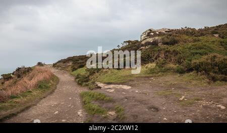 Wanderweg auf einer Klippe entlang dem Meer in Howth, Irland Stockfoto