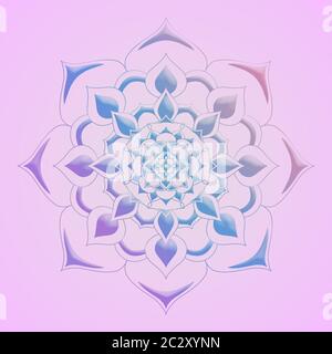 Pastell rund Mandala mit Blumenmuster auf rosa Hintergrund. Pastell Farbverlauf von blau und rosa. Stockfoto