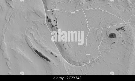 Umriss der Tektonischen Platte New Hebrides mit den Rändern der umliegenden Platten vor dem Hintergrund einer Bilevel-Karte. 3D-Rendering Stockfoto