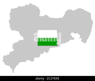 Fahne und Landkarte von Sachsen Stockfoto