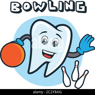 Zahn Charakter Bowling Sport. vektor-Illustration Stock Vektor