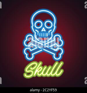 Totenkopf Logo mit Neon-Zeichen-Effekt. vektor-Illustration Stock Vektor