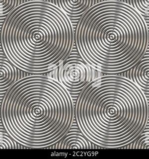 Nahtlose wiederholende Muster Fliese von interessant kreisförmigen Textur mit einem glänzenden Metall-Effekt in elegantem Silber Stockfoto
