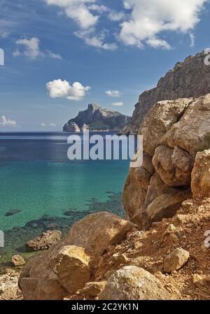 Küste und Bucht Cala Boquer, Port De Pollenca, Mallorca, Balearen, Spanien, Europa Stockfoto