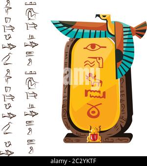 Steinbrett oder Ton Tablette mit fliegenden Vogel und ägyptischen Hieroglyphen Cartoon Vektor Illustration Alte Objekt für die Aufzeichnung Speicherung von Informationen, GRA Stock Vektor