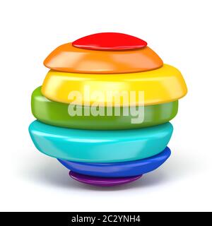 In Scheiben geschnitten regenbogenfarbenen Ball 3D-Render Abbildung auf weißem Hintergrund Stockfoto