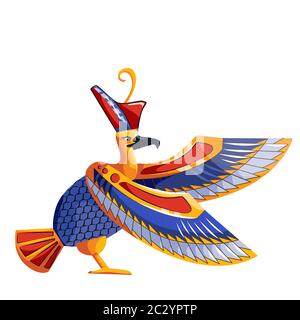 Alte Ägypten heilige Vogel Falke Cartoon Vektor isoliert auf weißem Hintergrund. Ägyptische Kultur Religiöses Symbol, Falke Figur, Verkörperung der großen Sonne Stock Vektor