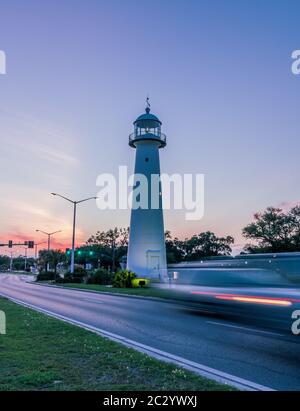 Biloxi Leuchtturm bei Sonnenuntergang, Biloxi, Mississippi, USA Stockfoto