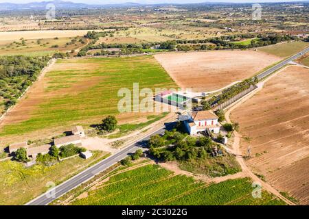 Luftaufnahmen, Can Picafort, Finca in landwirtschaftlicher Umgebung, Mallorca, Balearen, Spanien Stockfoto