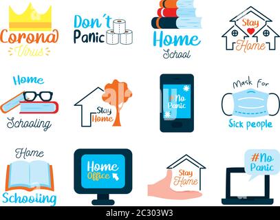 Coronavirus und zu Hause bleiben Symbol auf weißem Hintergrund gesetzt, Vektor-Illustration Stock Vektor