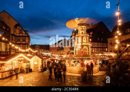 Weihnachtsmarkt Quedlinburg Harz Abendstimmung Stockfoto