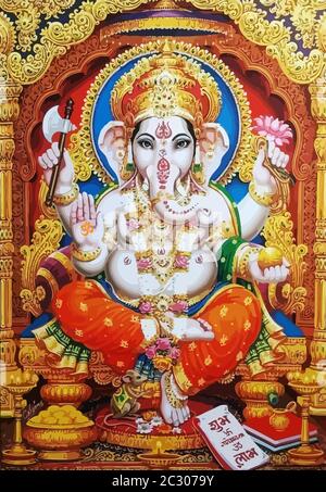 Ganesha weißer hindu-tempel segne lord Faith Mythology gottesillustration Stockfoto