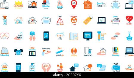 Coronavirus Lettering Designs Icon auf weißem Hintergrund, Vektor-Illustration gesetzt Stock Vektor