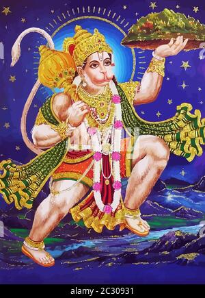 hanuman-gott Affe indischer heiliger Himmel jayanti Illustration Stockfoto