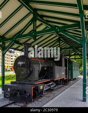 Schmalspurlokomotive, Dampflokomotive der Salzkammergut Lokalbahn, Bad Ischl, Salzkammergut, Oberösterreich, Österreich Stockfoto