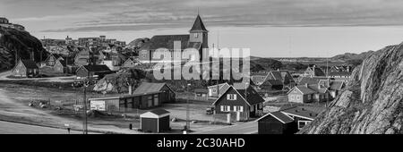 Panorama des Dorfes Sisimiut, Grönland Stockfoto