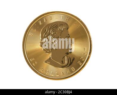 Goldmünze, 1 Unze, Ahornblatt Vorderseite Königin Elizabeth II, Großbritannien Stockfoto