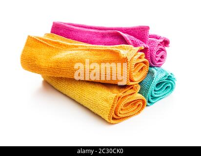 Mikrofaser Reinigung Handtücher auf weißem Hintergrund. Stockfoto