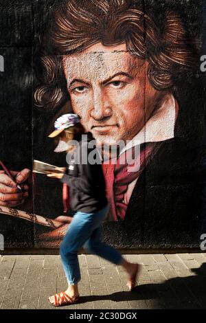 Wandmalerei Ludwig van Beethoven, Altstadt, Bonn, Nordrhein-Westfalen, Deutschland Stockfoto