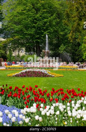 Alpen Solespringbrunnen im Kurpark Bad Reichenhall, Bad Reichenhall, Berchtesgadner Land, Oberbayern, Bayern, Deutschland Stockfoto