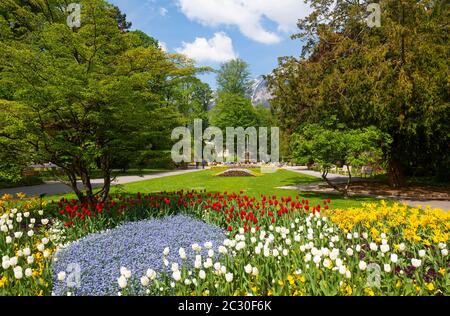 Alpen Solespringbrunnen im Kurpark Bad Reichenhall, Bad Reichenhall, Berchtesgadner Land, Oberbayern, Bayern, Deutschland Stockfoto