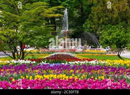 Alpen Solespringbrunnen im Kurpark Bad Reichenhall, Bad Reichenhall, Berchtesgadner Land, Oberbayern, Bayern, Deutschland Stockfoto