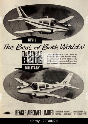 Vintage-Werbung für die Beagle B206 Leichtflugzeuge. Stockfoto