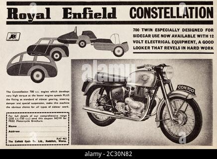 Vintage-Werbung für das britische Royal Enfield Constellation Motorrad. Stockfoto