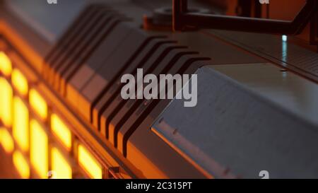 Futuristischer Bewegungshintergrund oder Cyber-Oberfläche mit Metall und Leuchten Stockfoto