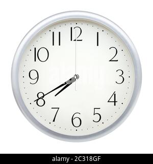 Analoge Wanduhr auf weißem Hintergrund. Stockfoto