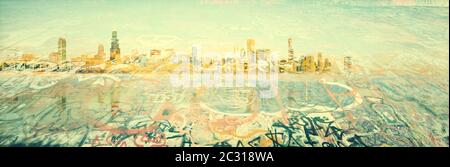 Graffiti mit Skyline, Chicago, Illinois, USA Stockfoto