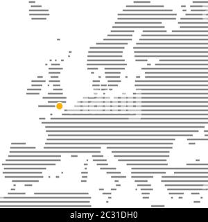 City London in England auf grau gestreifter Europakarte mit orangefarbenem Punkt Stockfoto